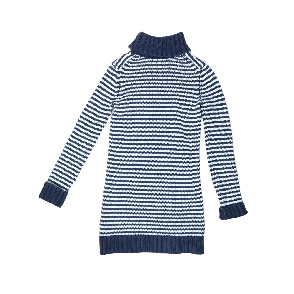 Juicy Couture navy blue and cream striped knit turtleneck sweater dress Girls 12